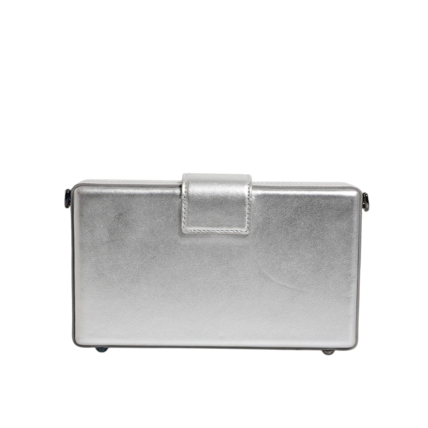 Dolce & Gabbana Metallic Silver DG BOX Leather Shoulder Strap Bag in calfskin with nappa leather effect, elegant silver detailing.