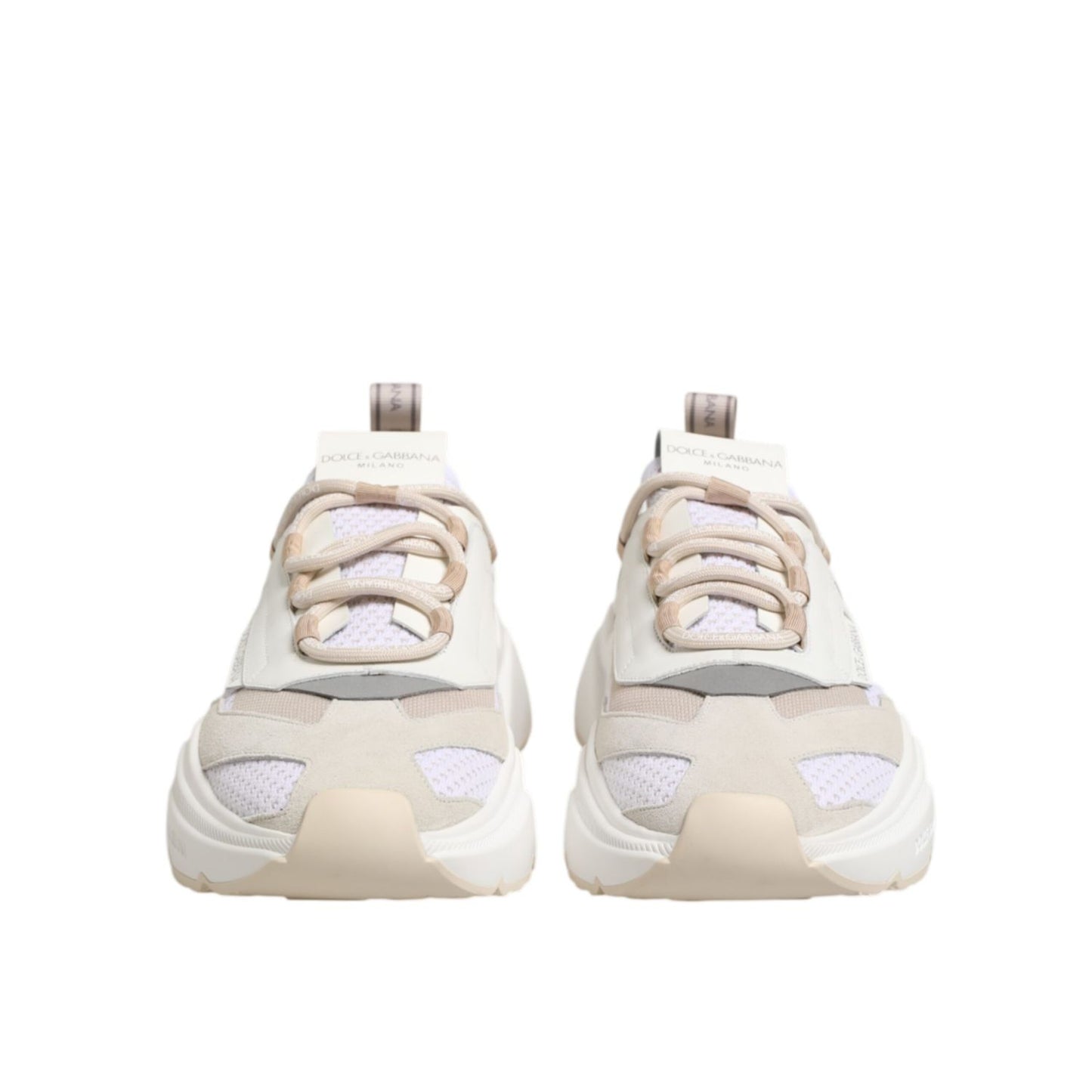 Front view of Dolce & Gabbana Multicolor Daymaster Low Top Sneakers Shoes featuring chunky design and lace-up closure.