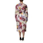 Back view of Dolce & Gabbana Multicolor Floral Long Sleeve A-line Dress showing elegant floral pattern and zipper closure.