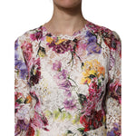 Dolce & Gabbana Multicolor Floral Long Sleeve A-line Dress close-up detail of floral pattern and lace texture.