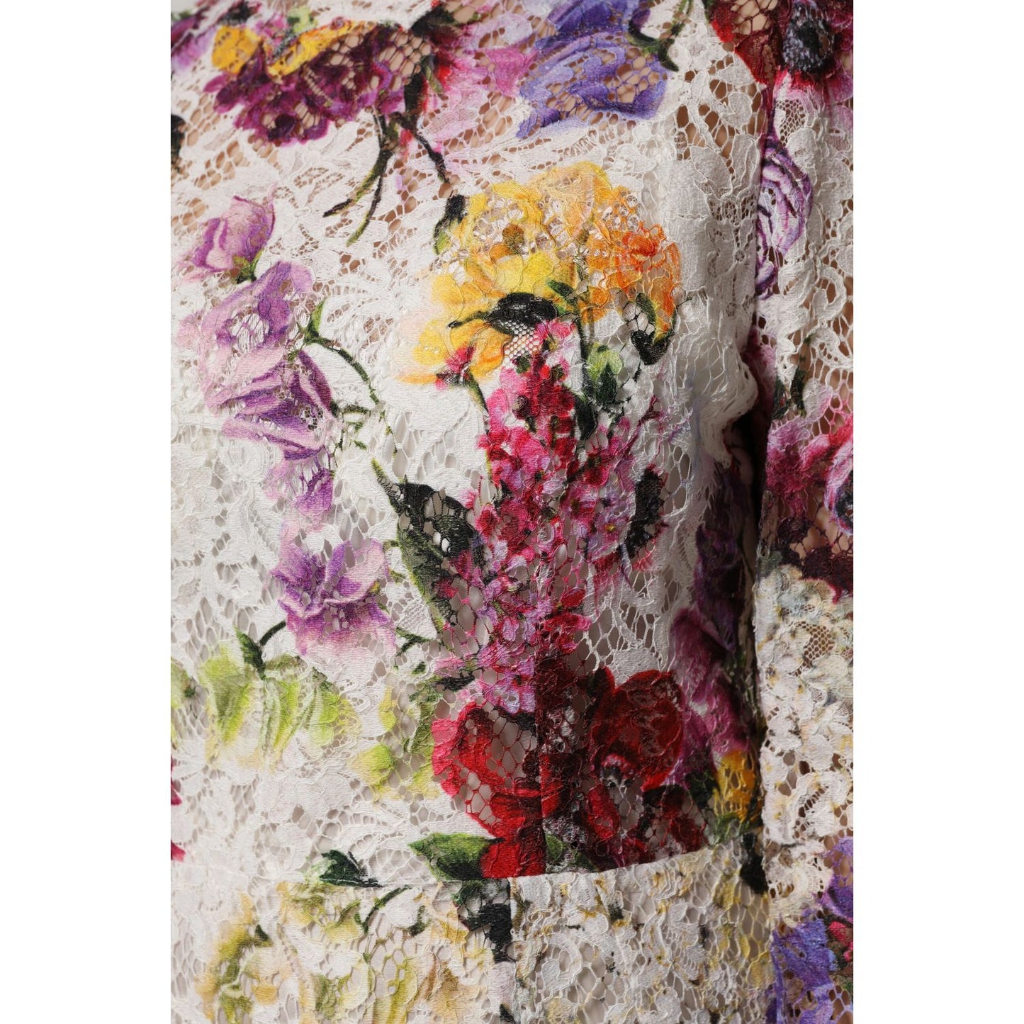 Close-up of Dolce & Gabbana Multicolor Floral Long Sleeve A-line Dress showing vibrant floral print.