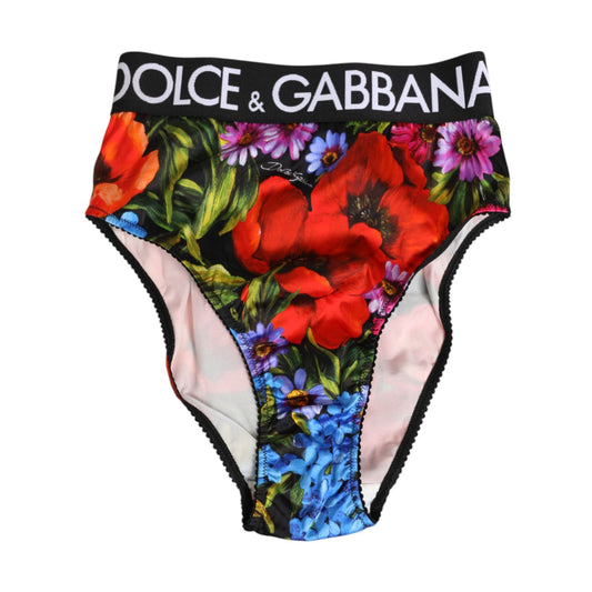 Dolce & Gabbana Multicolor Floral Print High Waist Panty Underwear with bold floral design, luxurious and vintage-inspired style.