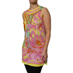 Dolce & Gabbana Multicolor Floral Roundneck Sleeveless Top made from 91% silk, featuring intricate floral patterns and logo details, made in Italy.