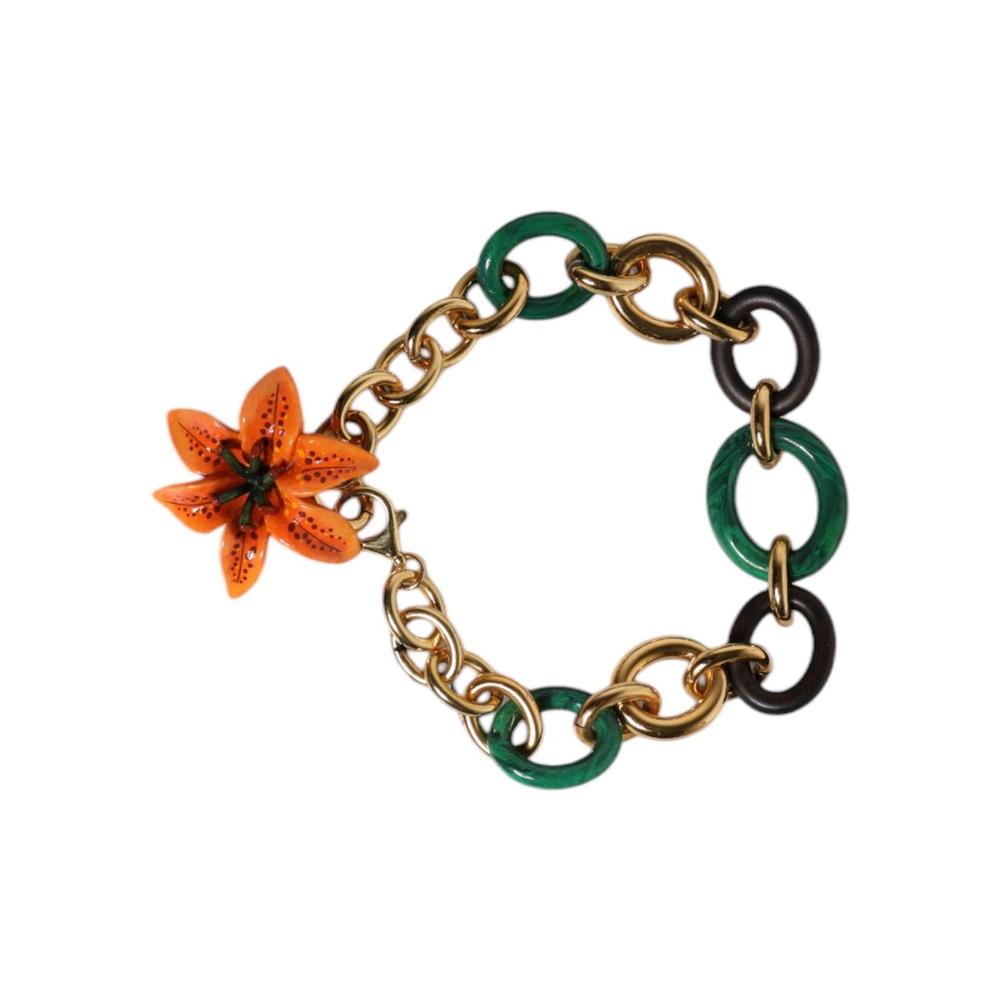 Dolce & Gabbana Multicolor Gold Brass Orange Lily Floral Chain Necklace