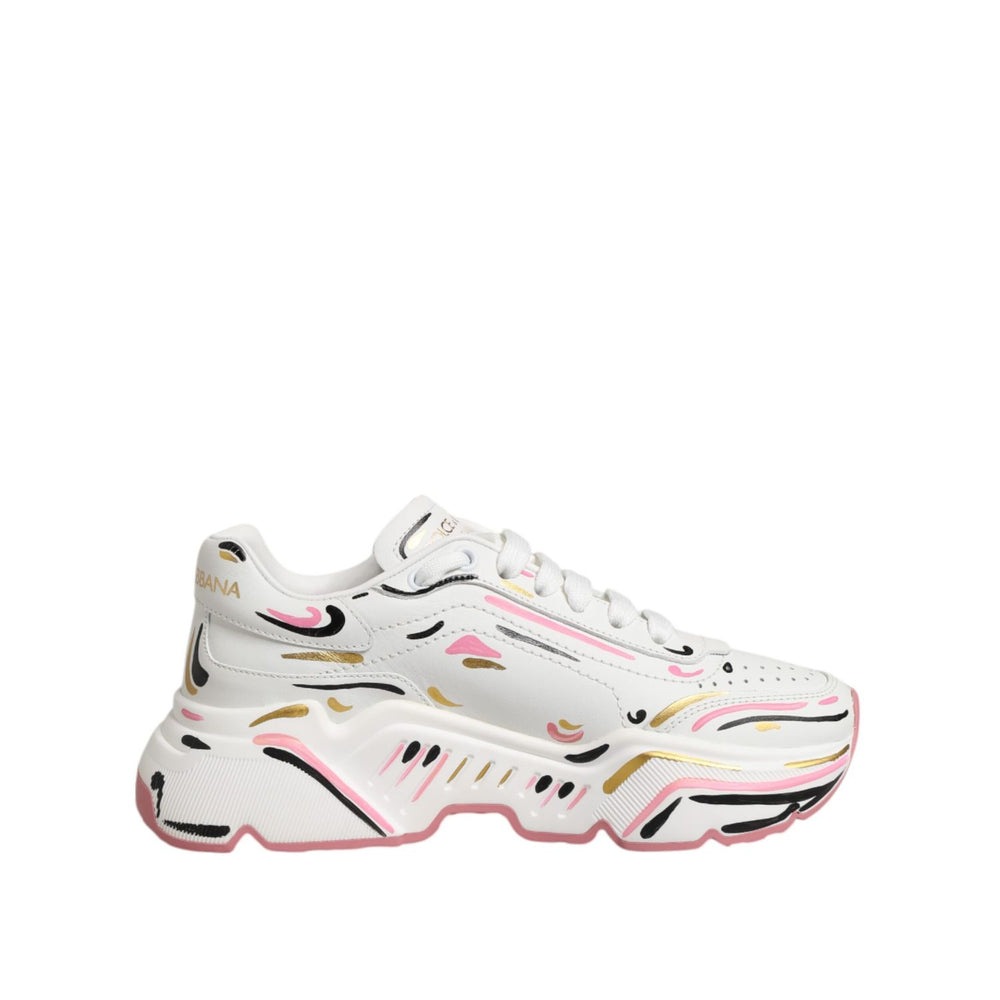 Dolce & Gabbana Multicolor Hand Painted DAYMASTER Sneaker Shoes with chunky sole and unique artistic design.