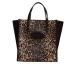 Dolce & Gabbana Multicolor Leopard Shopping Tote Shoulder WomenBorse Bag with brown leopard print and top handles.