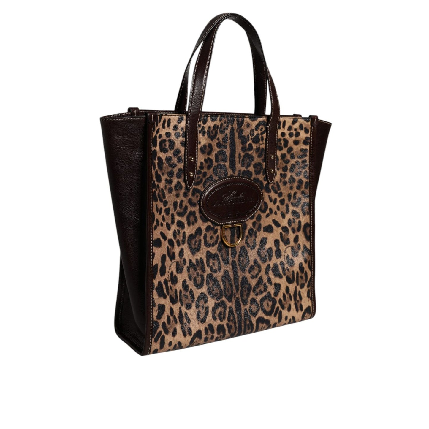 Dolce & Gabbana Multicolor Leopard Shopping Tote Shoulder WomenBorse Bag with gold-tone studs and leather strap.