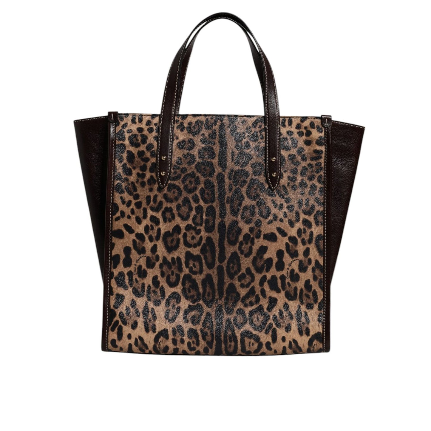 Dolce & Gabbana Multicolor Leopard Shopping Tote Shoulder WomenBorse Bag with leather handles and stud detailing.