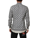 Dolce & Gabbana Multicolor Monkey Tie Print GOLD Dress Shirt, back view of patterned slim fit design, 100% cotton.