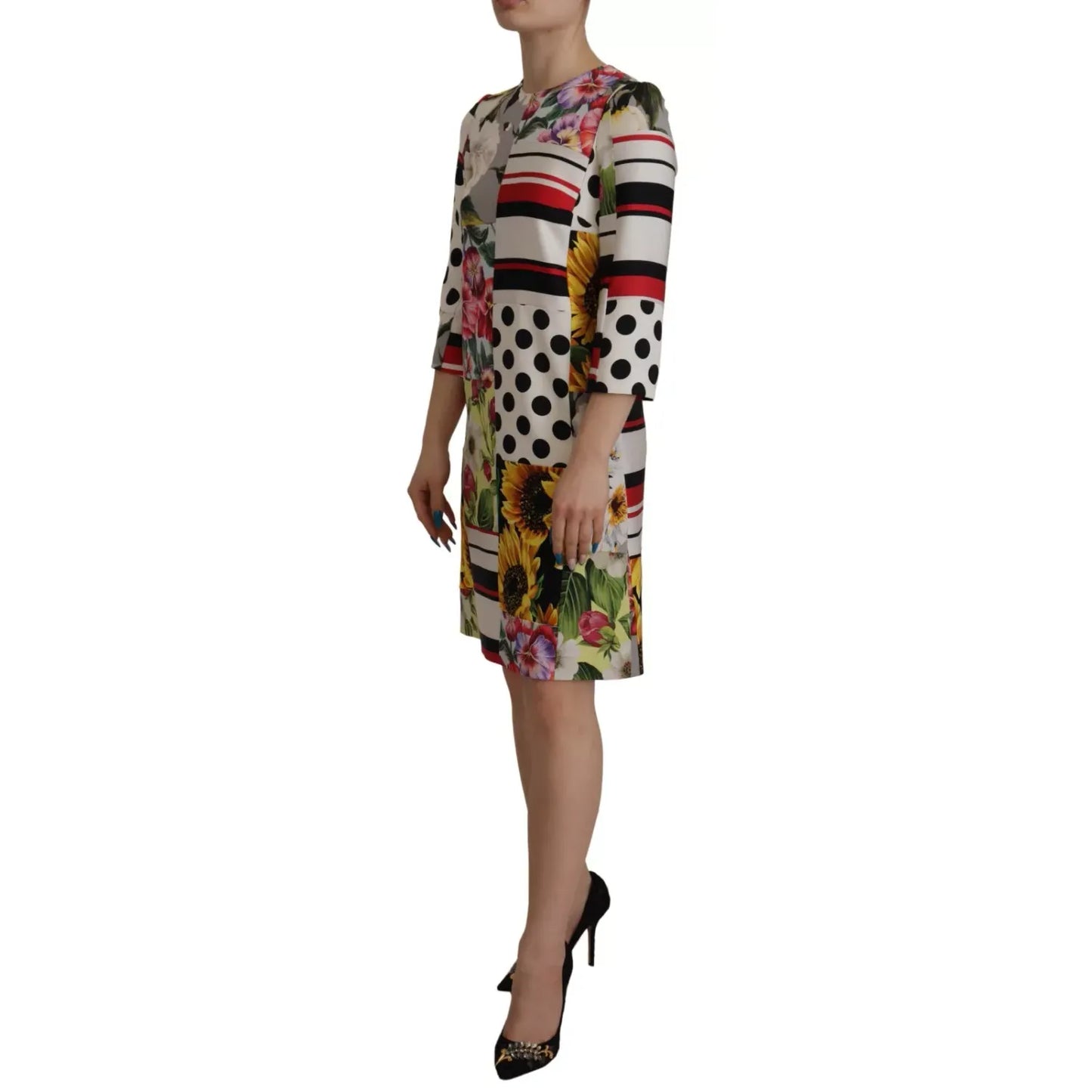 Dolce & Gabbana Multicolor Pachwork Charmeuse Floral Shift Dress