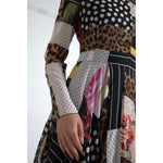 Close-up of Dolce & Gabbana Multicolor Patchwork Floral Leopard Dress showcasing silk and elastane fabric with floral and leopard patterns.
