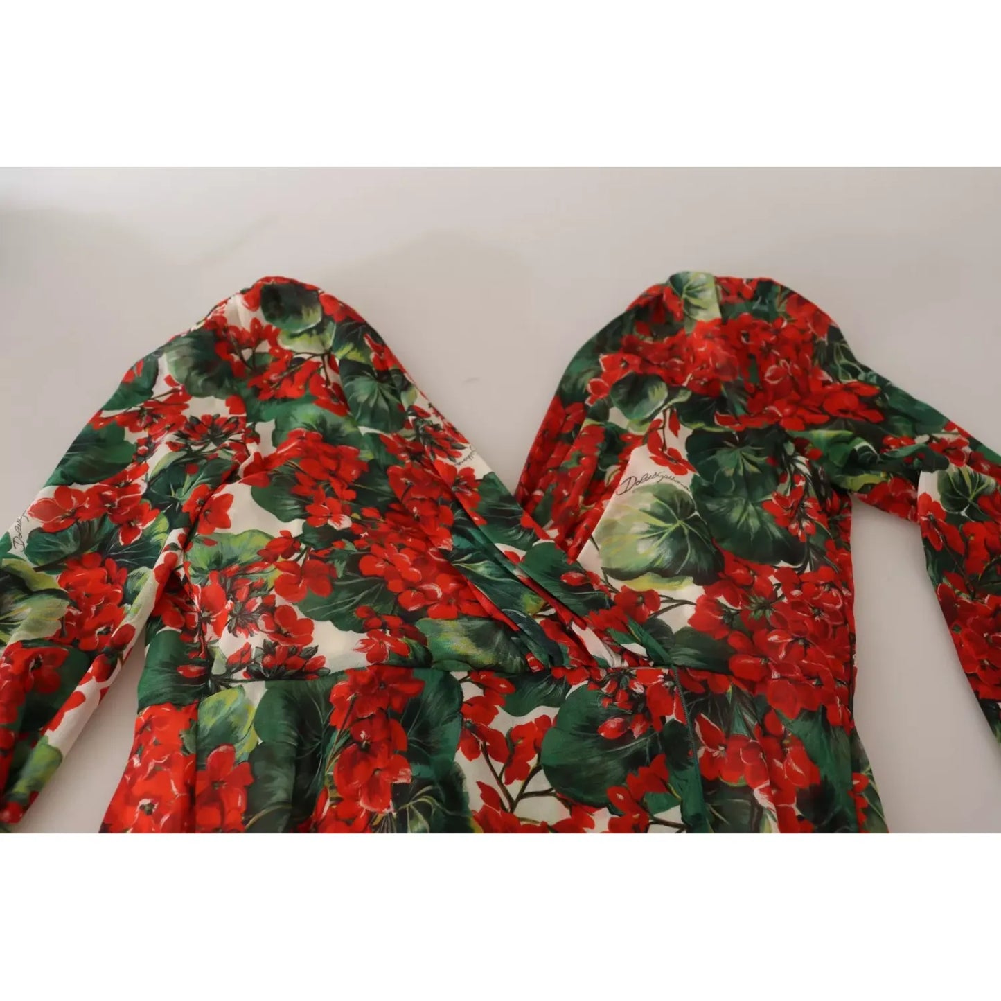Dolce & Gabbana Multicolor Portofino-Print Shift Dress with red floral design on white silk fabric.