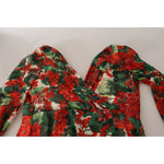 Dolce & Gabbana Multicolor Portofino-Print Shift Dress with red floral design on white silk fabric.