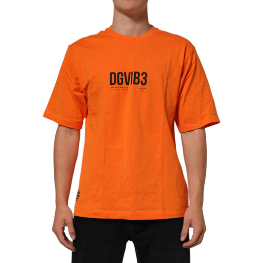 Dolce & Gabbana Orange DGVIB3 Crew Neck Short Sleeves T-shirt with bold design, made of 100% cotton for comfort and style.