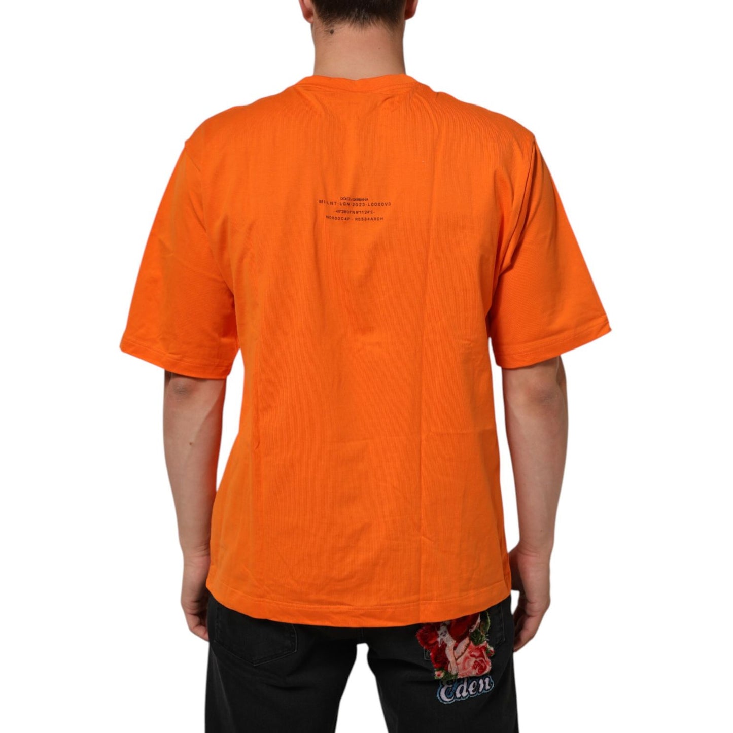 Back view of a Dolce & Gabbana Orange DGVIB3 Crew Neck Short Sleeves T-shirt in cotton.