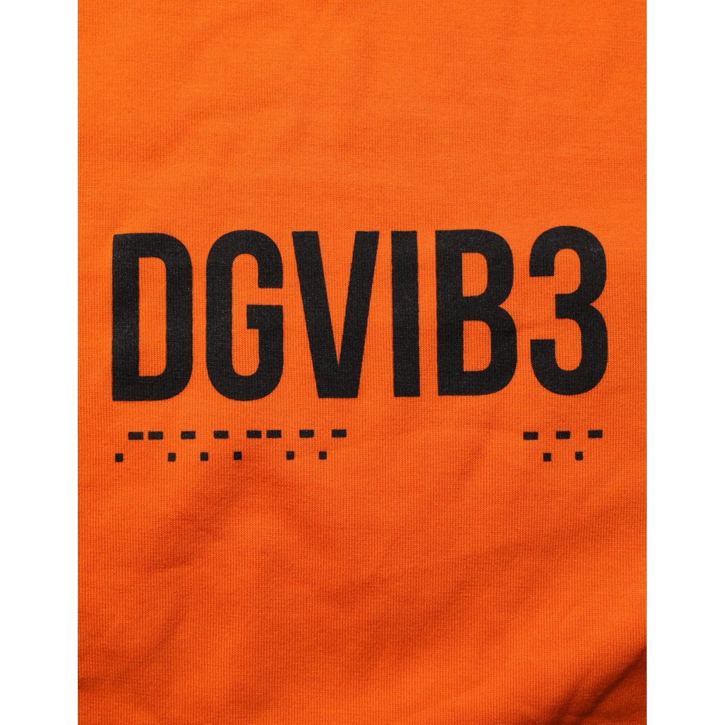 Close-up of Dolce & Gabbana Orange DGVIB3 Crew Neck Short Sleeves T-shirt with DGVIB3 design in black lettering.