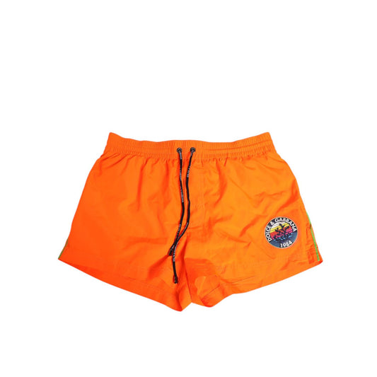 Dolce & Gabbana Orange Polyester Beachwear Men Shorts Swimwear with logo and drawstring