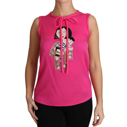 Dolce & Gabbana Pink Family Silk Tank Mama Blouse Top Shirt