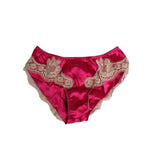 Dolce & Gabbana Pink Silk Satin Lace Trim New Slip Underwear with beige lace detail, elegant slip-style panty, vibrant color, made in Italy.