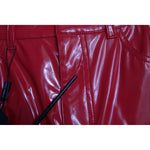 Dolce & Gabbana Red High Waist Skinny Trouser Shiny Pants with zipper closure and logo details, 100% polyester, slight discoloration.