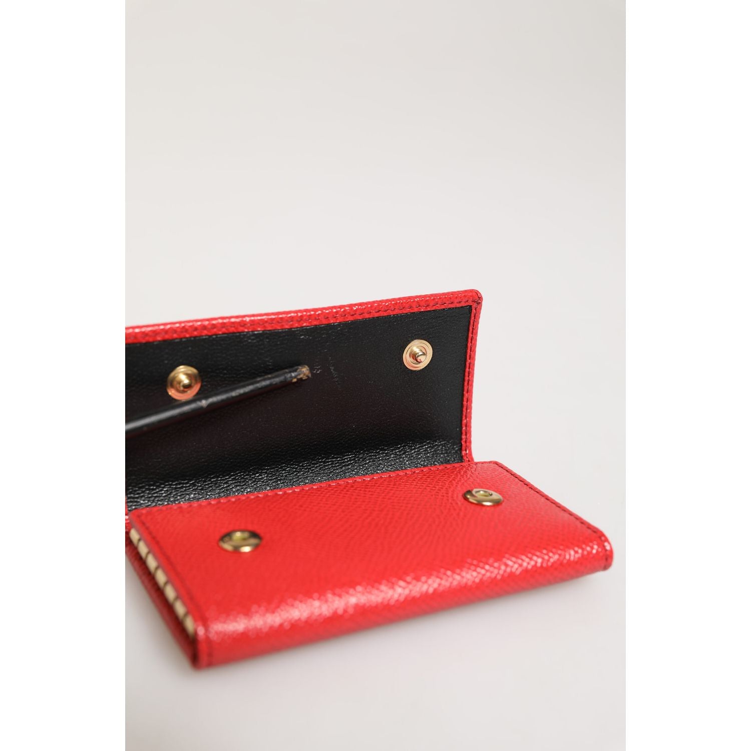 Dolce & Gabbana Red Leather Silver Metal Logo Plaque Trifold  Key Holder