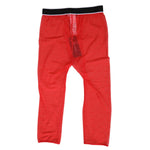 Dolce & Gabbana Red Logo Lace Tight Midi Trousers Underwear with black waistband and lace pattern.