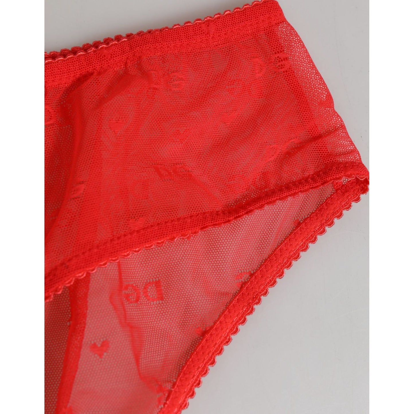 Dolce & Gabbana Red Nylon Sheer Mesh Lace Brief Panty Underwear with delicate lace and logo details.