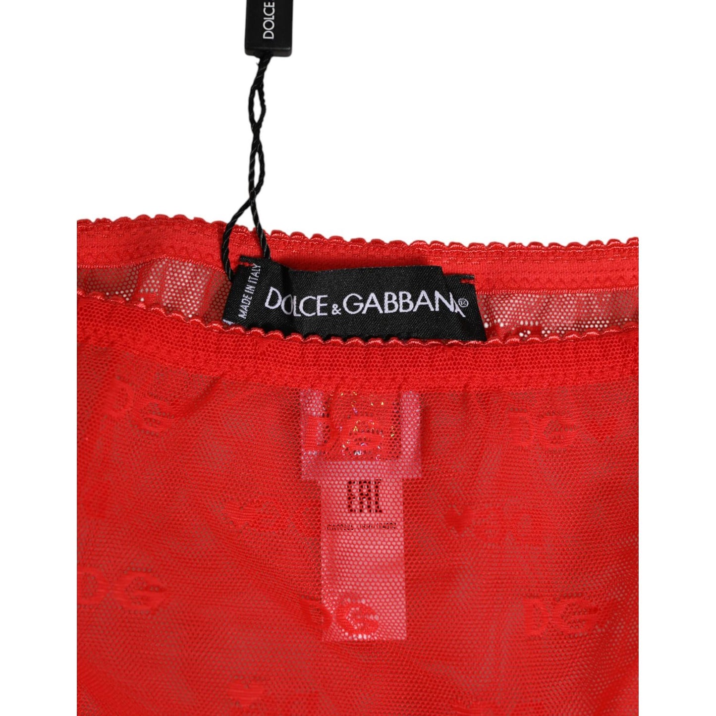Dolce & Gabbana Red Nylon Sheer Mesh Lace Brief Panty Underwear with logo details and lace trim, made in Italy.