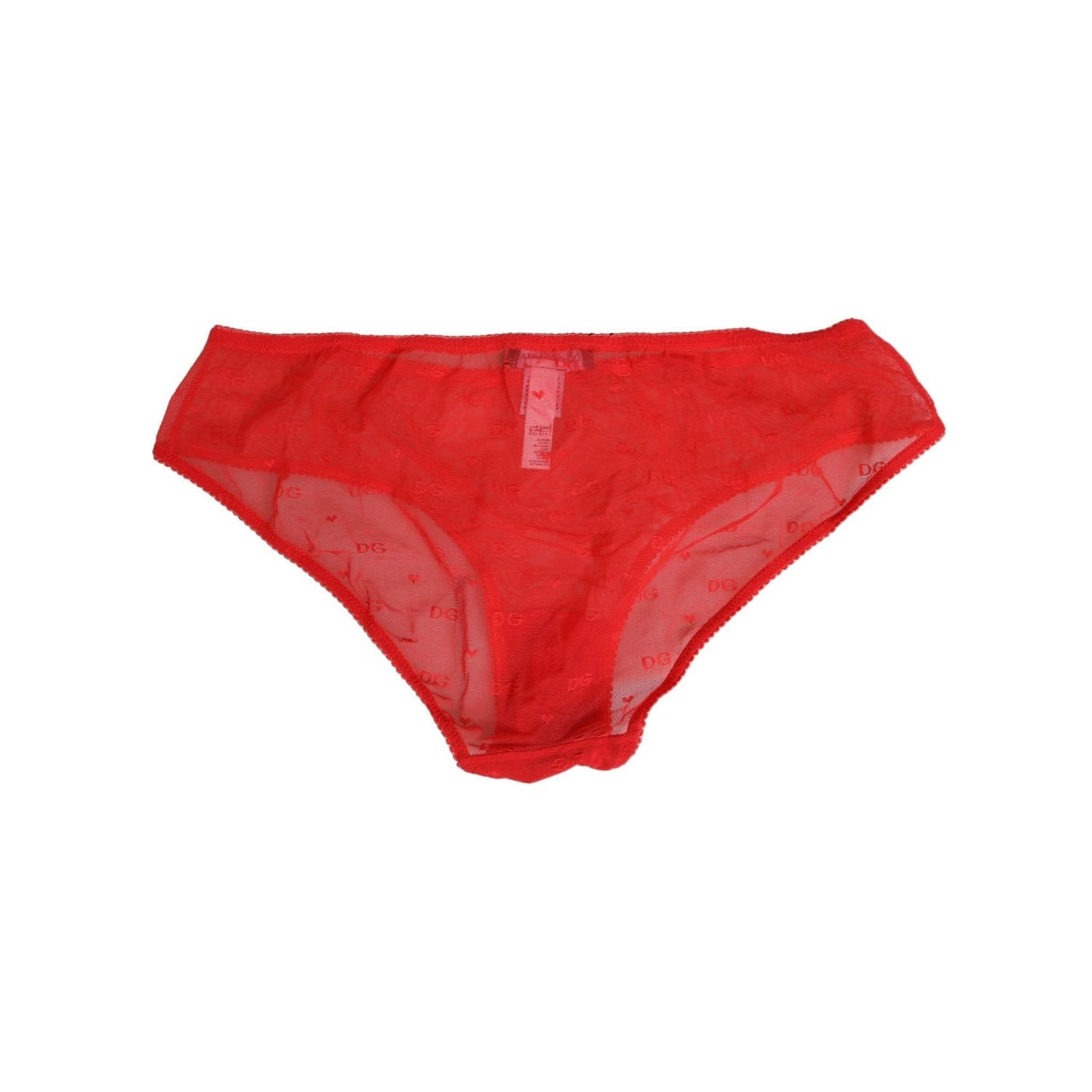 Dolce & Gabbana Red Nylon Sheer Mesh Lace Brief Panty Underwear with logo details, made in Italy, elegant and comfortable lingerie piece.