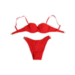 Dolce & Gabbana Red Nylon Swimsuit 2 Piece Top Bottom Swimwear with logo details, made in Italy, sleek and flattering fit.