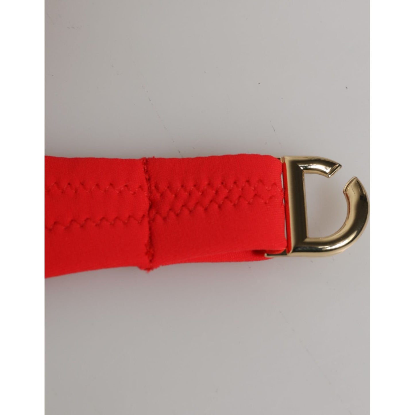 Dolce & Gabbana Red Nylon Swimsuit 2 Piece Top Bottom Swimwear, detail of clasp and stitching.