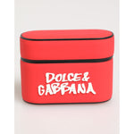 Dolce & Gabbana Red PVC DG Logo Embossed Men Flip Holder Airpods Case with bold white lettering on vibrant red background.