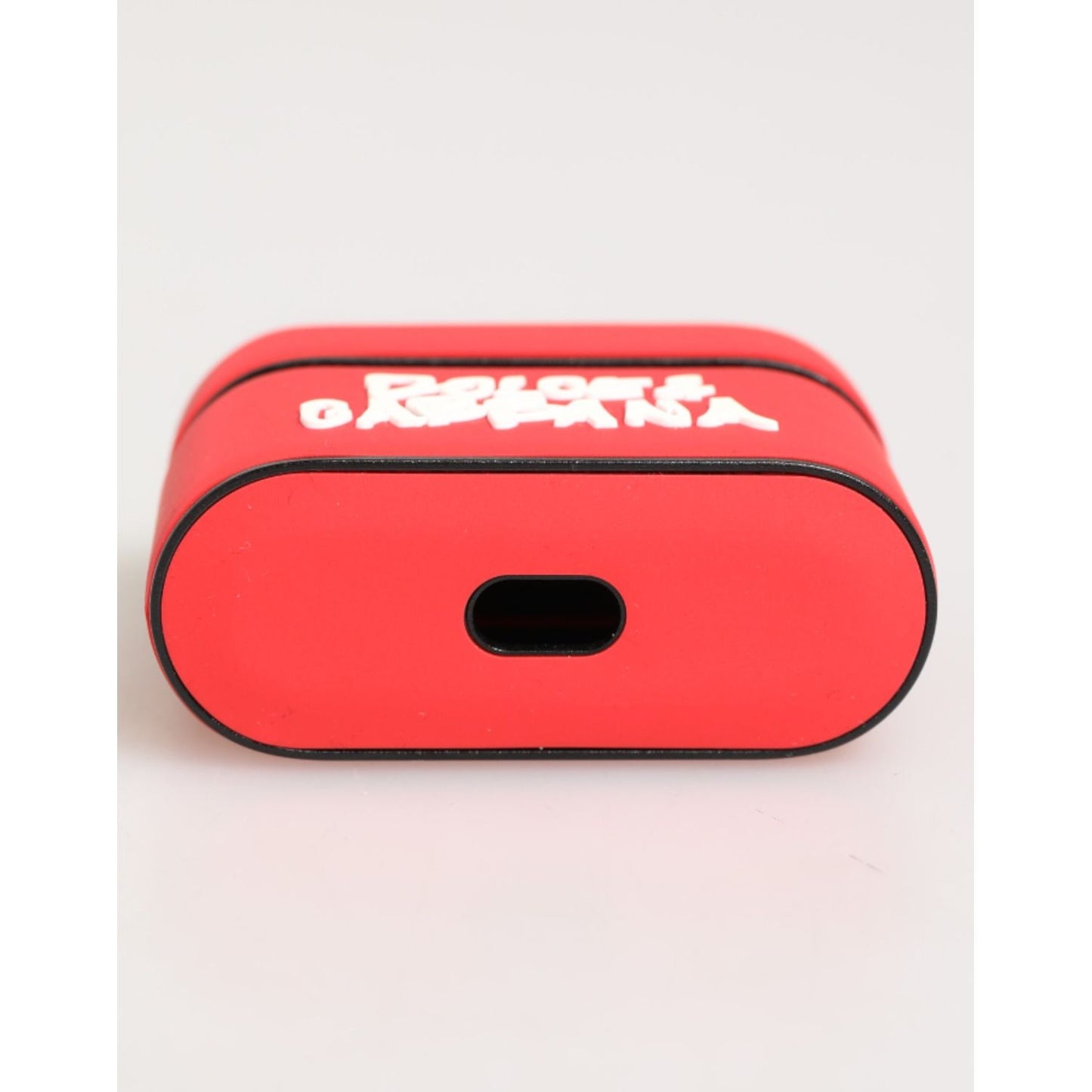 Dolce & Gabbana Red PVC DG Logo Embossed Men Flip Holder Airpods Case displaying sleek design and embossed logo.