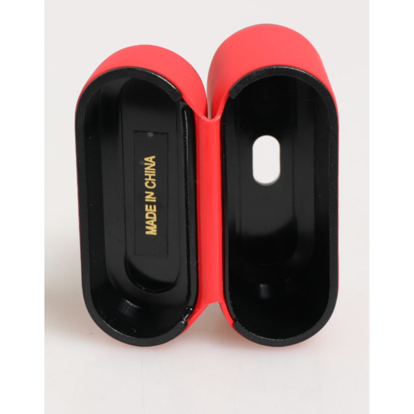 Dolce & Gabbana Red PVC DG Logo Embossed Men Flip Holder Airpods Case interior view, showing the Made in China inscription.
