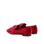 Dolce & Gabbana Red Velvet Crystal Buckle Loafers Flats Shoes side view