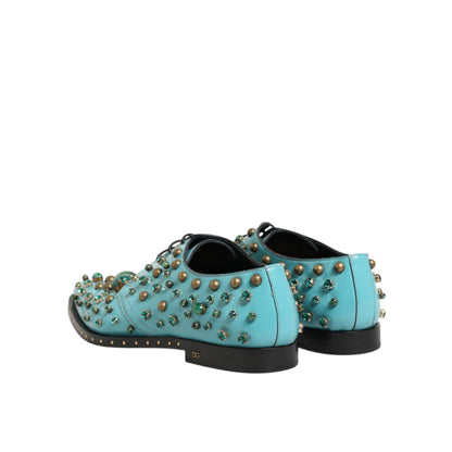Dolce & Gabbana Turquoise Crystal Embellished Men Derby Shoes