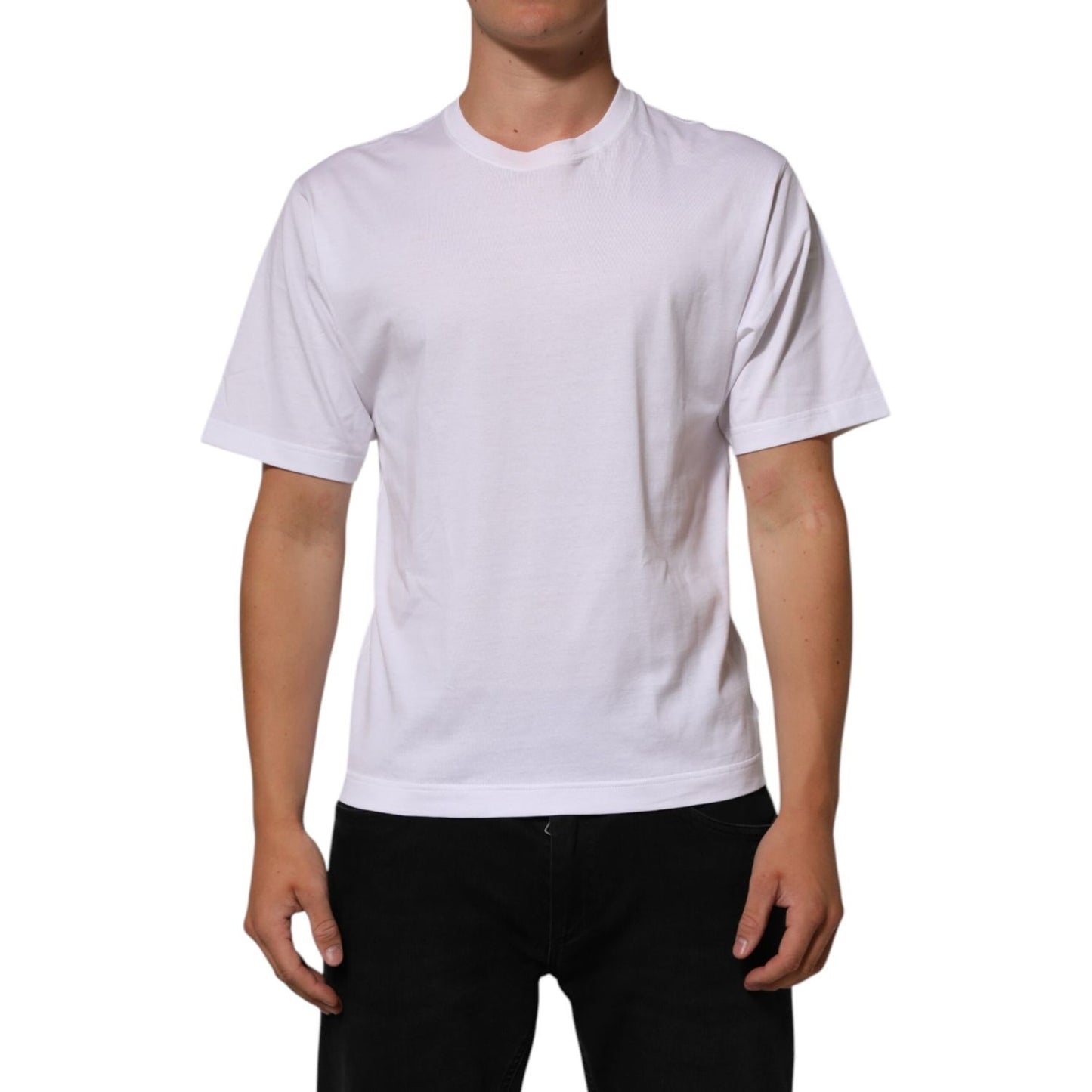 Dolce & Gabbana White Angel Print Cotton Men Crew Neck T-shirt