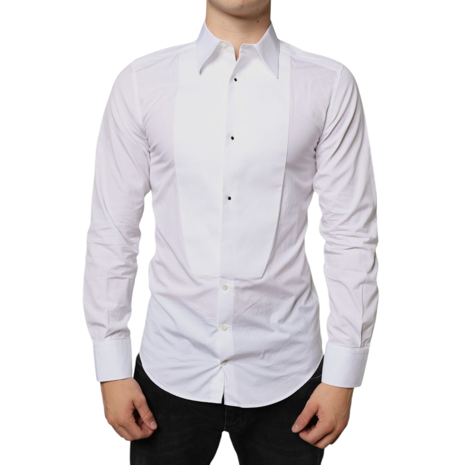 Dolce & Gabbana White Bib Cotton Poplin Formal Dress Shirt