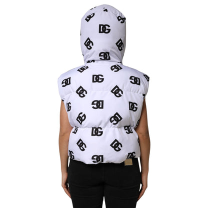 Dolce & Gabbana White Black DG Mania Polyester Puffer Jacket