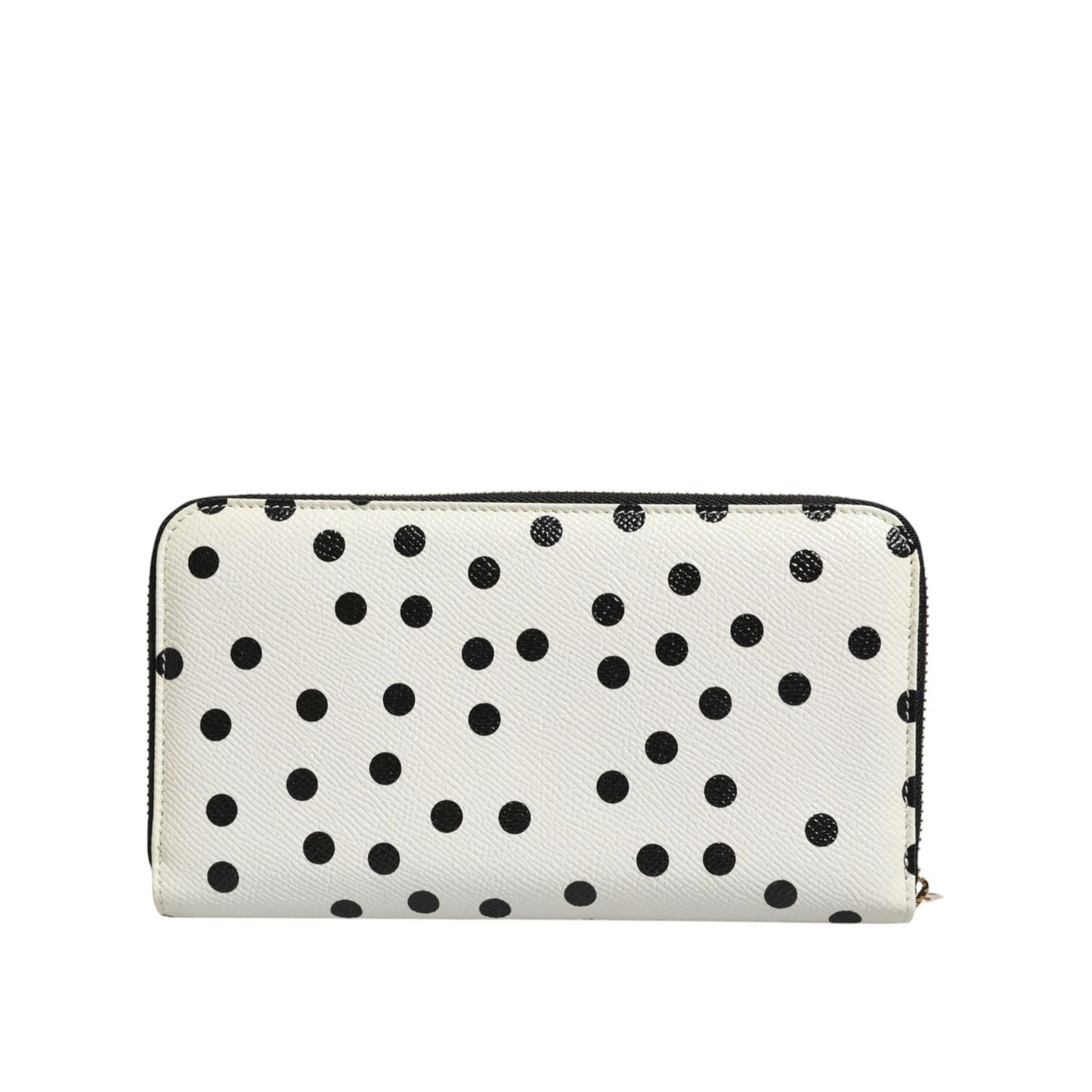 Dolce & Gabbana White Black Dotted Leather Zip Around Continental Wallet