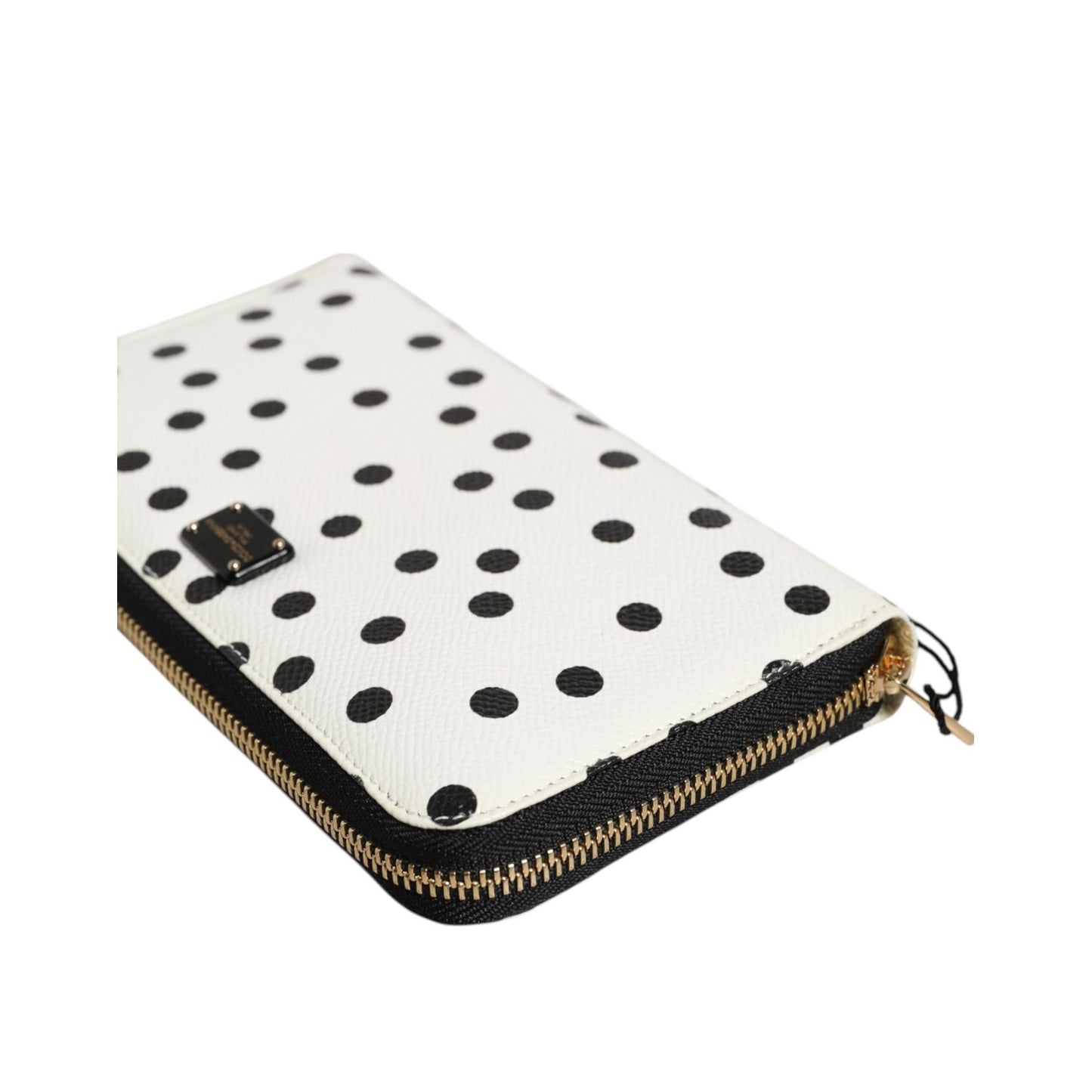 Dolce & Gabbana White Black Dotted Leather Zip Around Continental Wallet