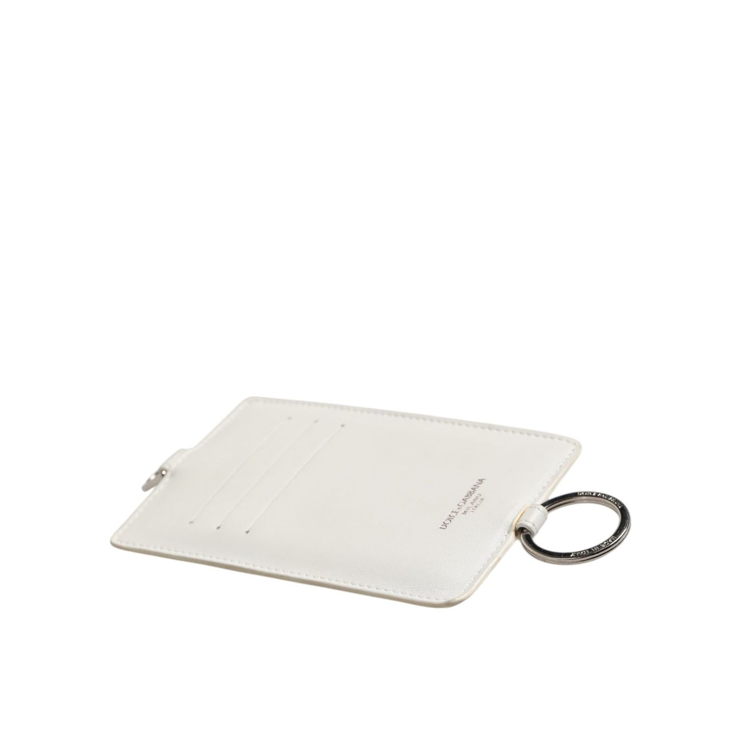 Dolce & Gabbana White Calf Leather Lanyard Logo Card Holder Men Wallet with zip and logo details