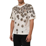 Dolce & Gabbana White Coin Print Cotton Crew Neck Men T-shirt on model