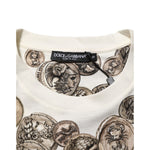 Dolce & Gabbana White Coin Print Cotton Crew Neck Men T-shirt with logo details and coin motif, made in Italy.