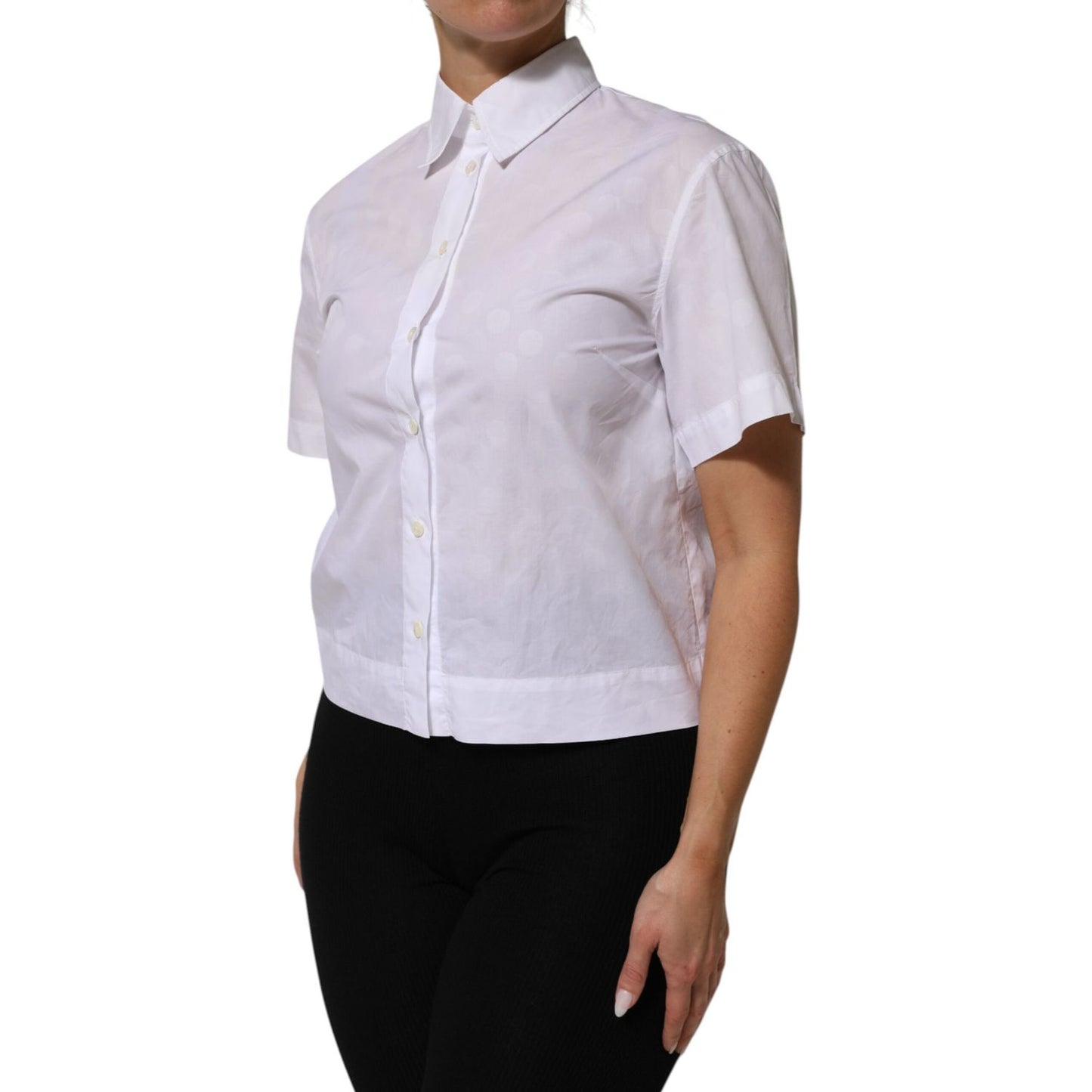 Dolce & Gabbana White Collared Short Sleeve Polo Shirt Top, elegant Italian design with front button placket.