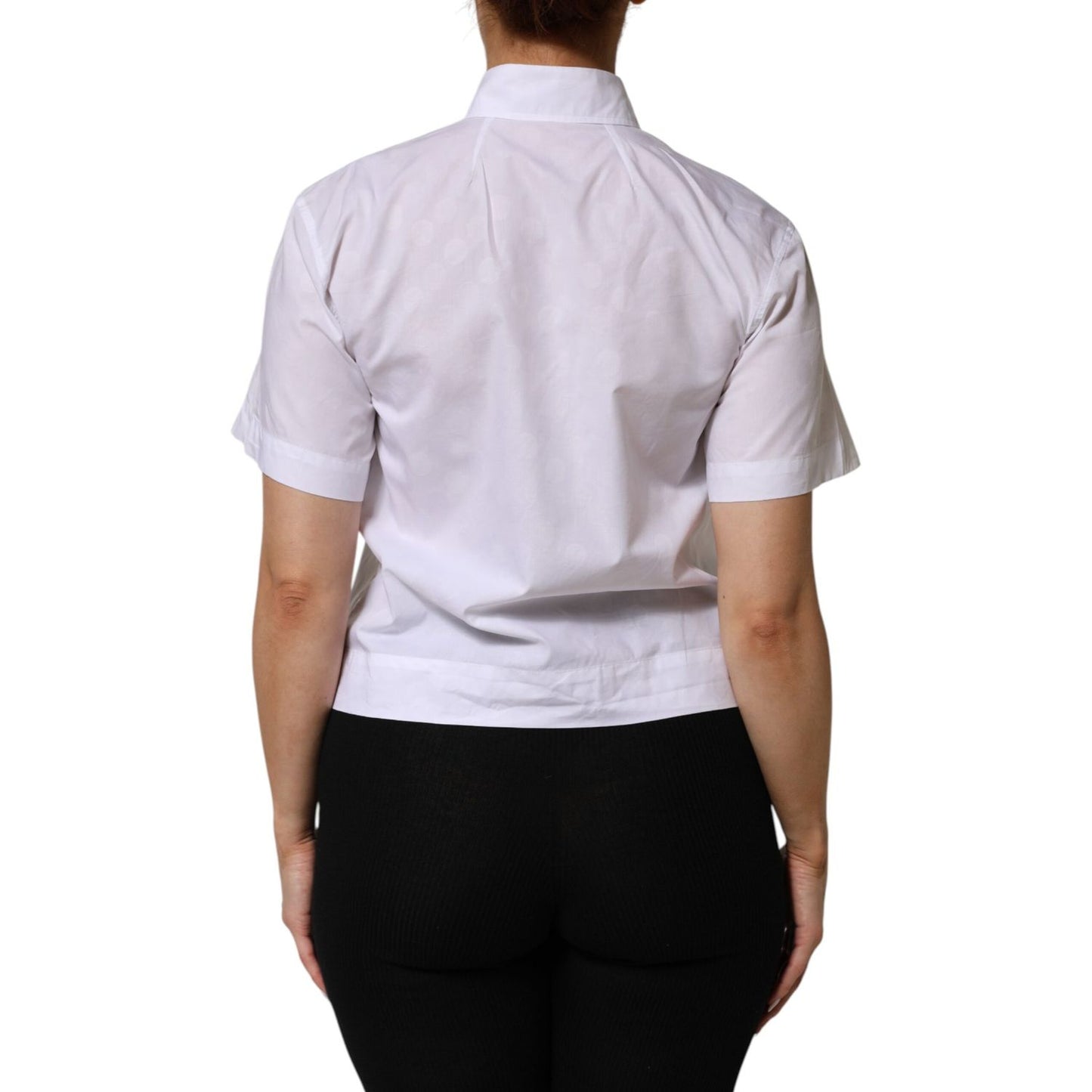 Dolce & Gabbana White Collared Short Sleeve Polo Shirt Top, back view on model, showcasing classic design and fit