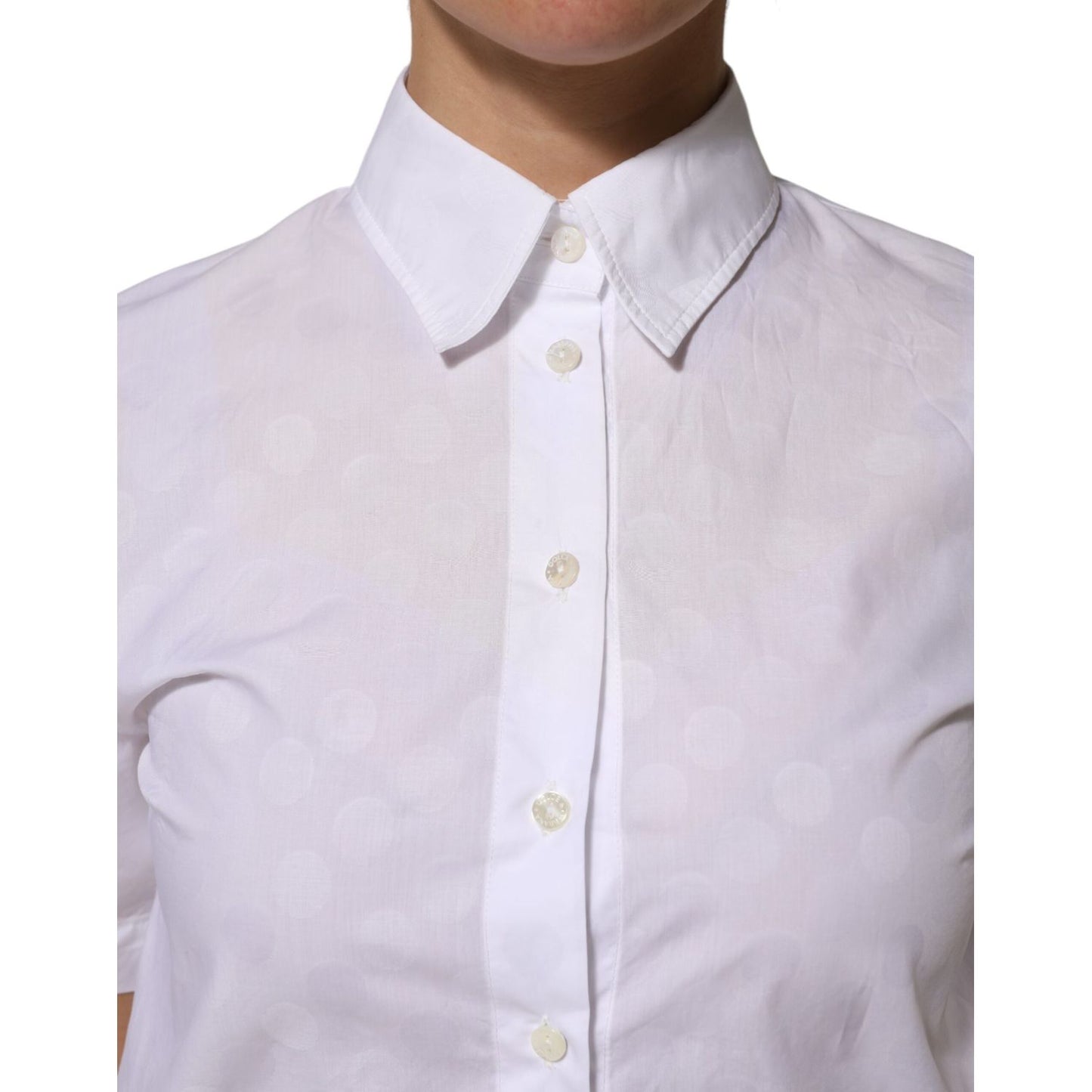 Dolce & Gabbana White Collared Short Sleeve Polo Shirt Top featuring classic polo collar and button placket, displayed on mannequin.