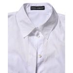 Dolce & Gabbana White Collared Short Sleeve Polo Shirt Top with classic polo collar and front button placket, close-up view.