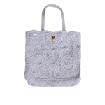 Dolce & Gabbana White Cordonetto Lace Beatrice Tote Shopping Bag featuring Sicilian lace and signature heart motif.