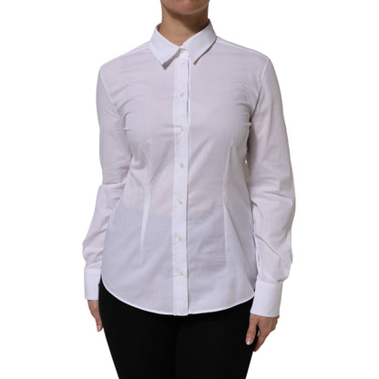 Dolce & Gabbana White Cotton Collared Dress Formal Shirt Top